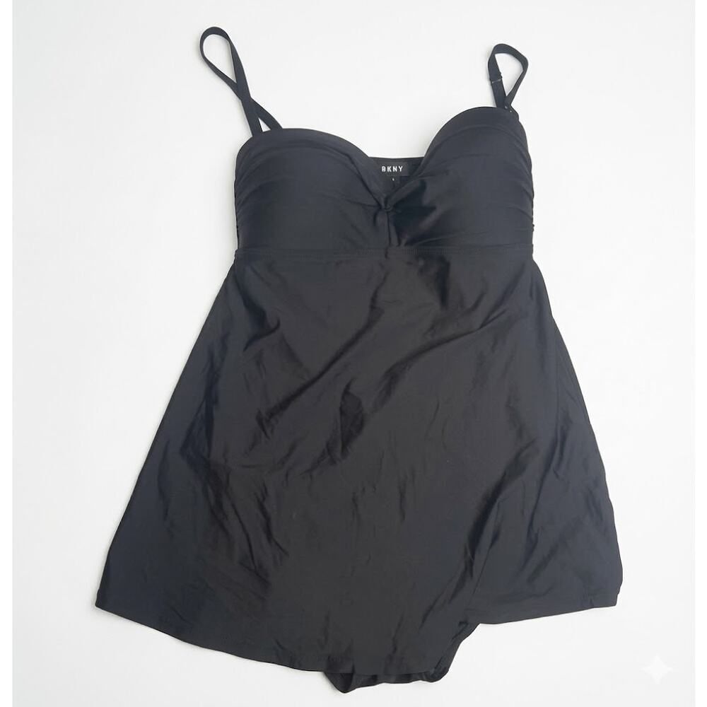 DKNY Black Ruched Sweetheart Swim Dress Size 12